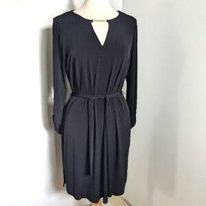 MICHAEL Kors LBD Black Jersey Shirt Dress with chain detail and belt  L